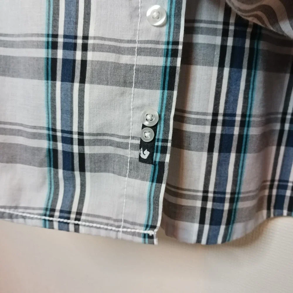 Burnside Cowboy Button Down Front Pockets Size Large White Blue Gray Cotton Poly